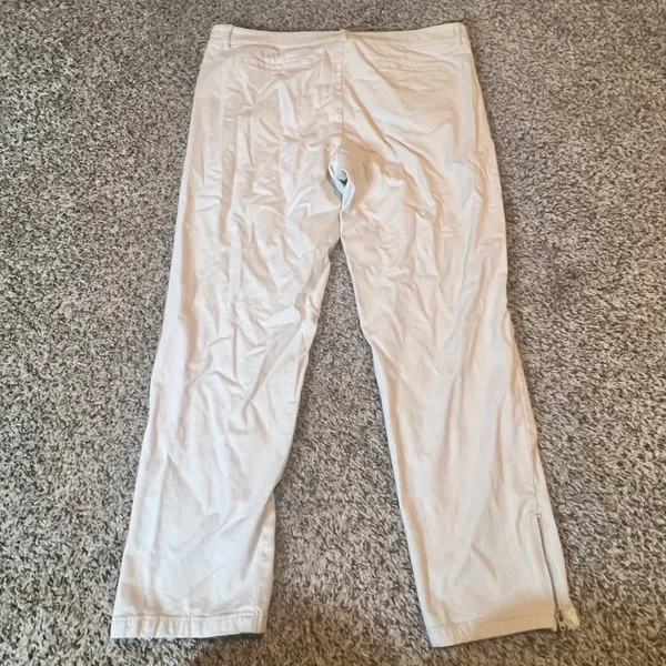 J. Jill‎ Women 14 Off White Straight Leg Pants Ankle Zip Seam Front Cotton Blend - Image 7