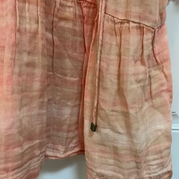 Anthropologie Pilcro‎ peach Plaid Top With Raw Edge babydoll | Size XS - Image 5