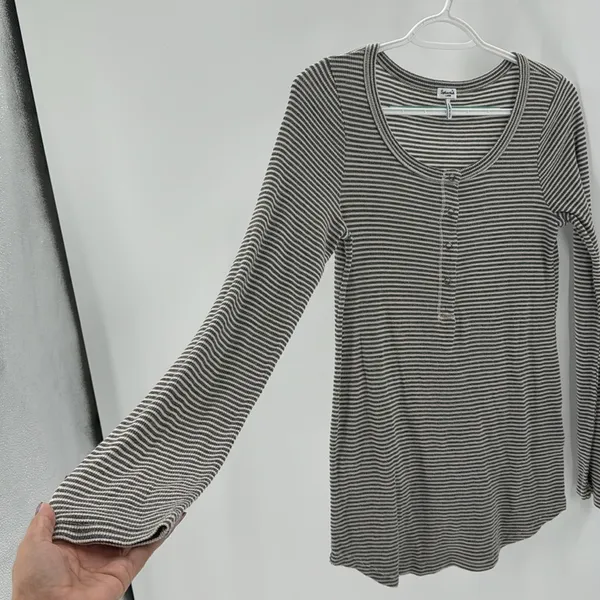 SPLENDID THERMAL FOREVER HENLEY lightweight casual gray striped longline - Image 4