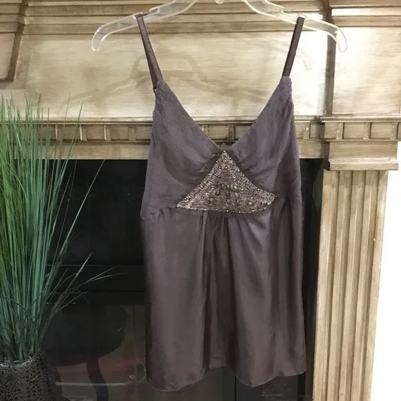Kaelyn Max 100% Silk Brown Embellished Sleeveless Tank NEW M - Image 3