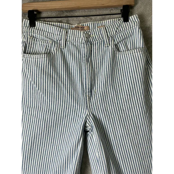 Ariat Ultra High Rise Jazmine Wide Leg Jeans Blue White Denim Stripe 26R - Image 2