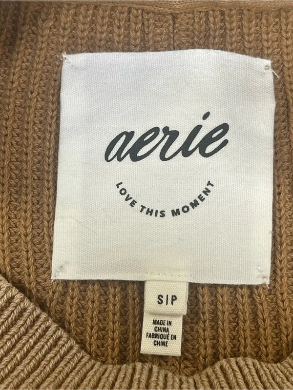 Aerie Love This Moment Brown Ribbed Sweater Shaker Stitch Side Slit Small - Image 8