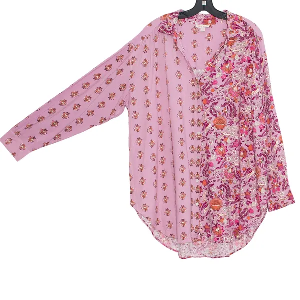 Knox Rose Floral Tunic Top Boho Peasant Cottage Linen Button Up Festival Sz XXL - Image 6