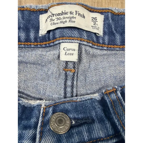Abercrombie & Fitch Curve Love 90s‎ Straight Ultra High Rise Jeans Blue 26 2S - Image 4