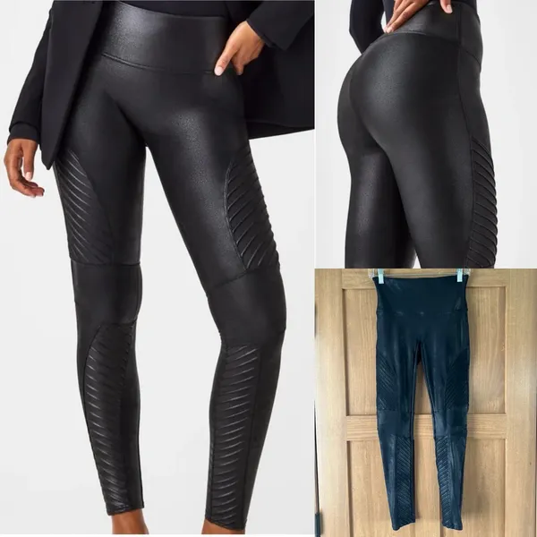 Spanx Faux Leather Moto Leggings Very Black Size Large 20136R‎ - Image 2