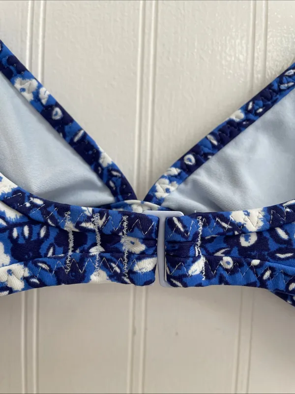 AERIE Wide Strap Plunge Bikini Top in Brilliant Blue Floral Size M - Image 11