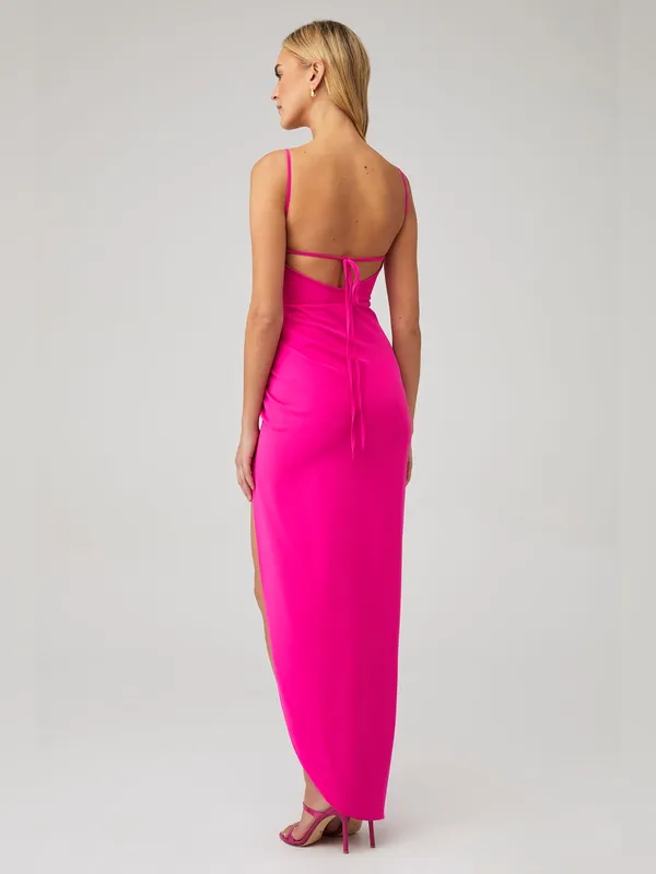 Amanda Uprichard Jasalina Hot Pink Satin Maxi Dress Womens Small EUC - Image 4