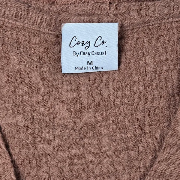 Cozy Co By Cozy Casual‎ Brown Gauze Cotton Henley Blouse L3324C M - Image 3