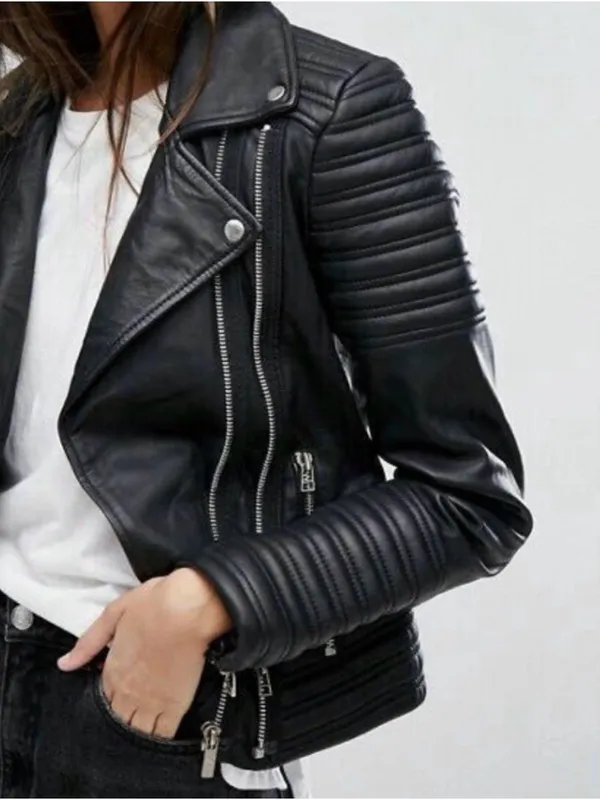 Classic Black Moto-Style Faux Leather Jacket - Women's Biker Coat - Image 2