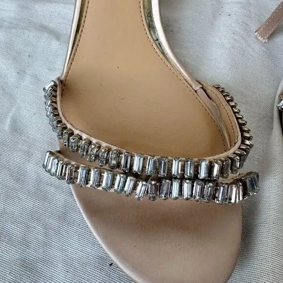 Badgley Mischka‎ Jewel Joanne Embellished Block Heel Sandal Champagne Cream 9 - Image 2