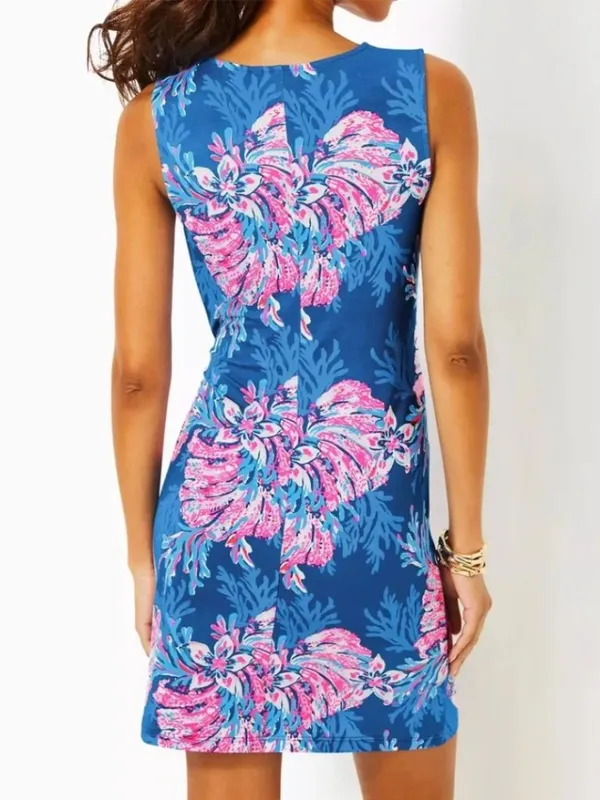 LILLY PULITZER Bryson Sleeveless Dress Multi for the Fans Blue Pink Faux Wrap L - Image 4