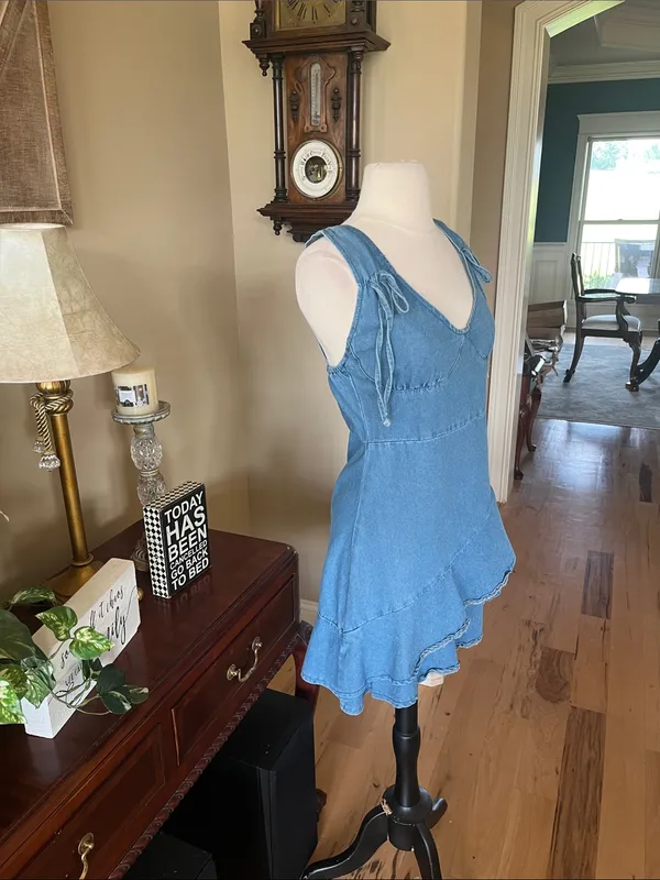 SheIn Denim Mini Tiered Ruffle Hem Dress - Image 4