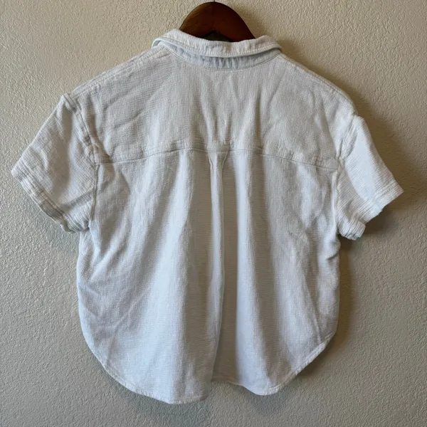 Madewell White Linen Blend Short Sleeve Button Down Shirt Size M - Image 3