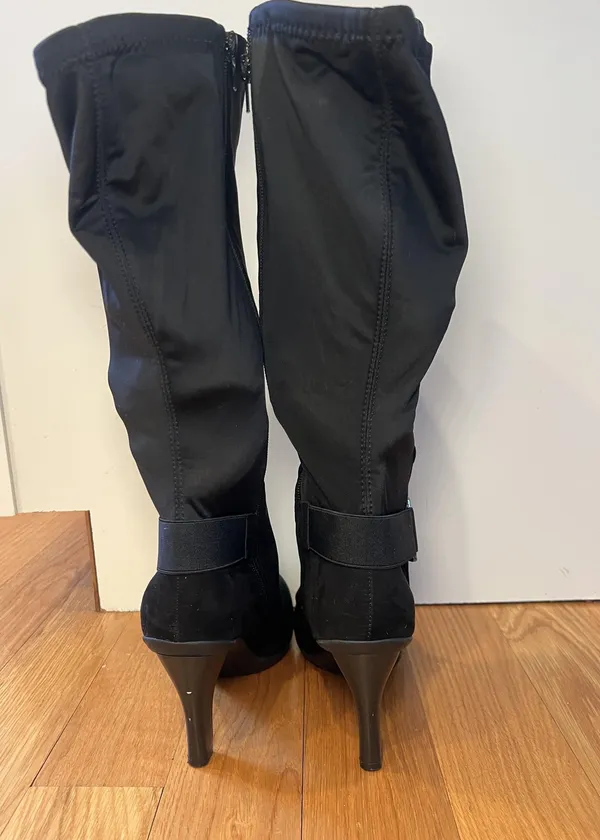 Kelly & Katie Boots Womens Size 9 Black Motif Tall Knee High Riding Buckle Zip - Image 6