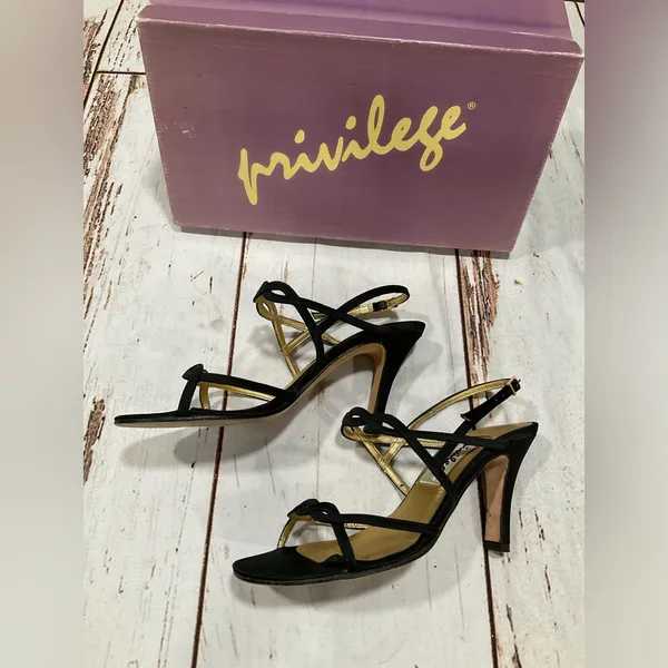 VINTAGE PRIVILEGE BLACK STRAPPY‎ SANDALS Size 6.5 - Image 7