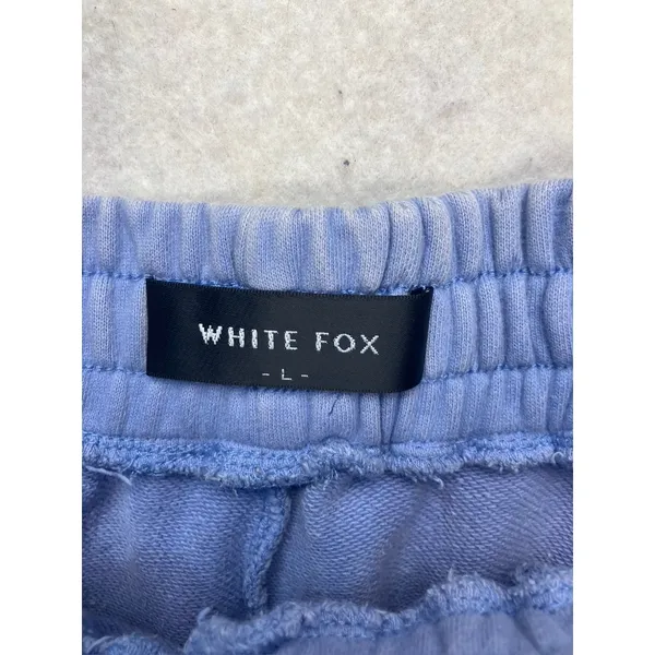 White Fox Sweat‎ Shorts Womens L Blue Rainbow Logo Drawstring Loungewear Cozy - Image 2