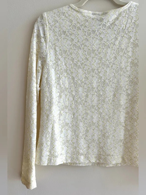 TEDDI Long Sleeve Floral Lace Sequin Blouse, White/Yellow, Size Small - Image 13