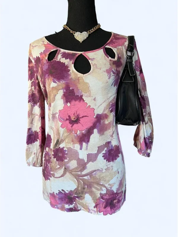 Vintage Y2K Ann Taylor Floral Cutout Coquette Boho Top size large 💜 - Image 2
