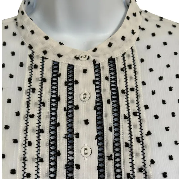 WHITE‎ HOUSE BLACK MARKET Polka Dot Embroidered Ladder Lace Blouse NWOT Small - Image 3