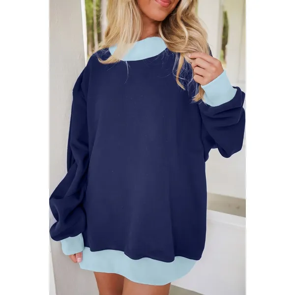 Colorblock Trim Crewneck Long Sleeve Pullover Sweatshirt - Image 2