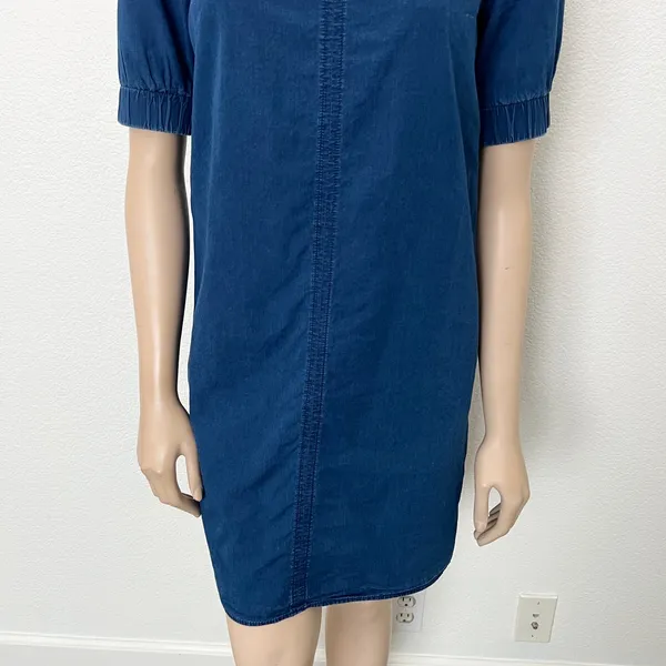 [COS] Blue Chambray Denim Half Sleeve Boat Neck Shift A-Line Mini Dress Size 6 - Image 7