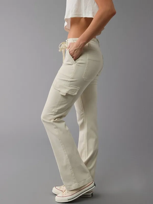 American Eagle AE Stretch Classic Bootcut Cargo Pants Cream Ivory Utility Gorp - Image 5