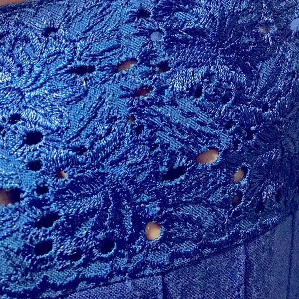 Vintage 80s Royal Blue Prairie Dress Modest Long Sleeve Size 12 Woman’s Large XL - Image 5