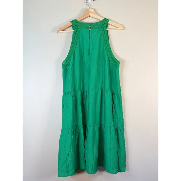 BTFBM‎ Green Crochet Lace Tiered Sleeveless Mini Dress NWT Boho Summer Halter - Image 4