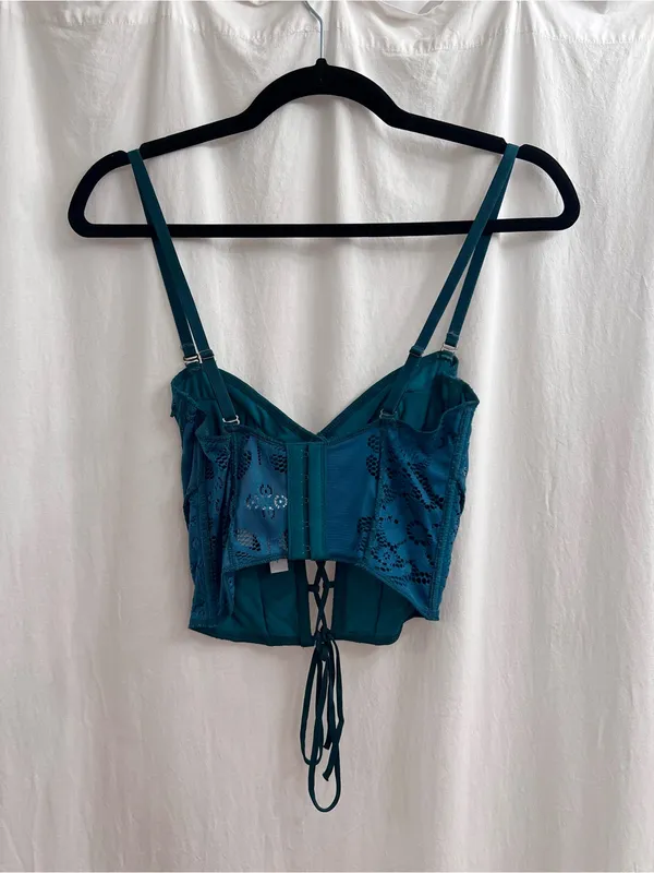 Urban Outfitters Teal Lace-Up Crop Top - Image 2
