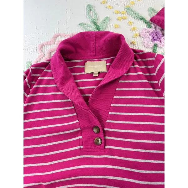 Banana Republic Pink White Striped Shawl Collar‎ Pullover Sweatshirt Women L - Image 5