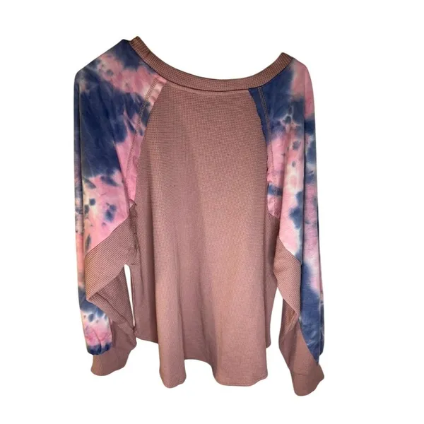 Umgee Women's Tie Dye Long Sleeve Waffle Knit Top Size L Multicolor - Image 2