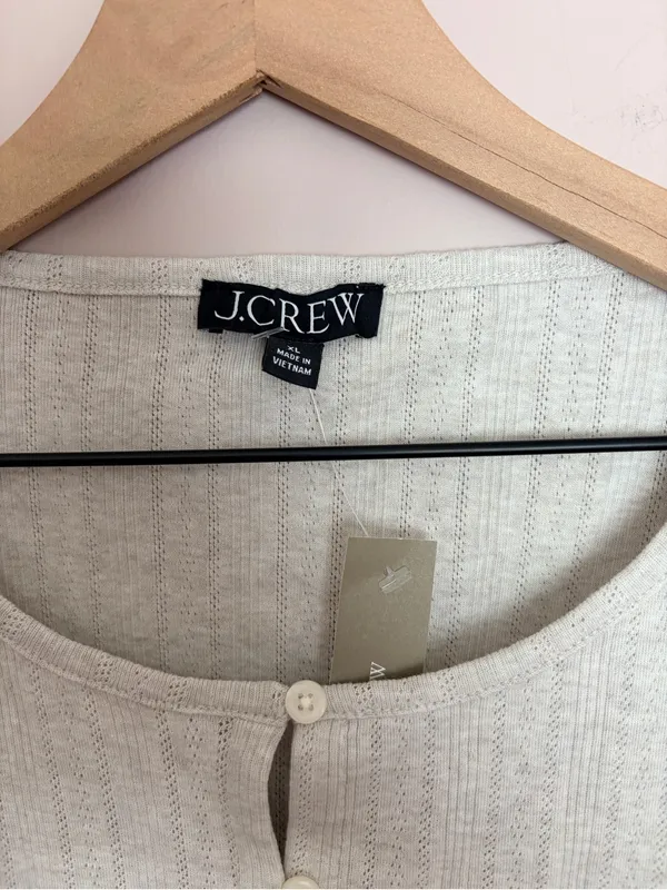 J. Crew Pointelle Short-Sleeve Knit Cardigan Heather Dove XL - Image 4