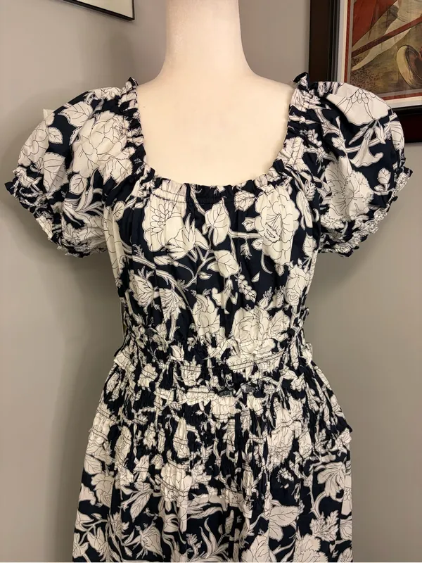 Time & Tru Women's Short Sleeve Peasant Cotton Panel Maxi Dress L Blue NWT - Image 2