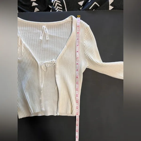 DREAMERS by Debut Cream Long Sleeve Ribbed Cardigan Cover Up Tie Women’s S EUC - Image 7