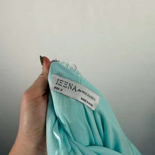IEENA for Mac Duggal Gown Aqua Iridescent Sequin One Shoulder Dress Prom Women 2 - Image 6