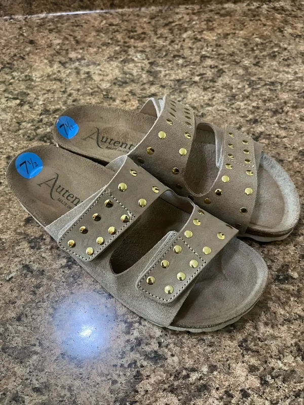 Autenti Taupe Slide Clogs with Gold Stud Accents Brown Size 7.5 - Image 2