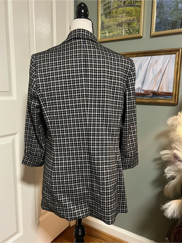 Black Label Structured Blazer SZ M Plaid Minimalist Office Siren Workwear - Image 2