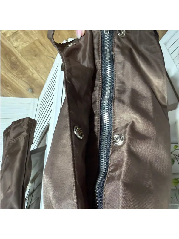 Vintage Y2K brown cargo pants satin look waterproof snap punk whimsigoth alt S - Image 7