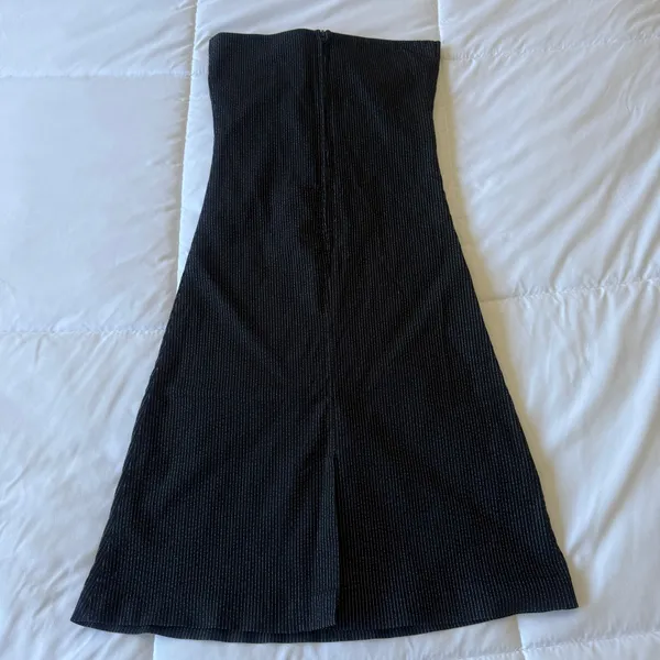 Vintage Y2K Strapless Pinstripe Midi Dress – Corset Style Tailored A-Line Dress w/ Buckle Detail Small - Image 7