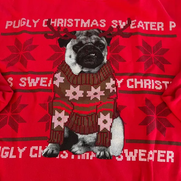 Womens Red Pugly Christmas Sweater‎ Pug Dog Holiday Crewneck Sweatshirt Top - Image 2