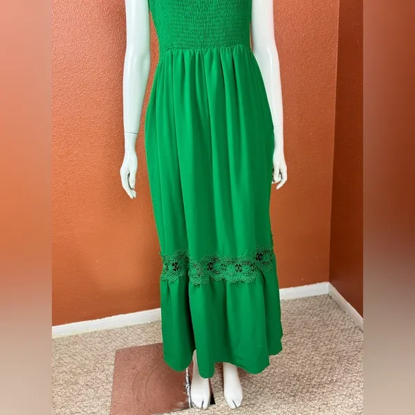 Unbranded Boho Lace Sleeveless Square Neck Ruffle Maxi Dress Pockets S L K-45 - Image 6