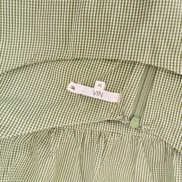 NIA Silvana Green White‎ Gingham Babydoll Dress Tiered Mini Summer Puff Medium - Image 9