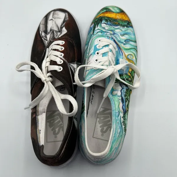 Vans Mens 6.5 Womens 8 Shoes Sneakers‎ Blue Black Art Scenes Customized Skater - Image 13