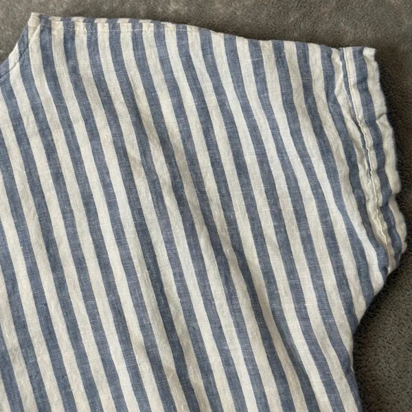 L.L. Bean Linen Blue White Stripe Top Womens M Pocket Short Sleeve Nautical - Image 4