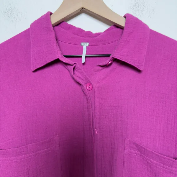 Young Fabulous and Broke‎ Women Cotton Gauze Shirt Dress Small Magenta Lagenlook - Image 2