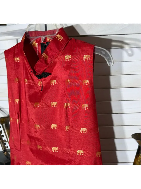 NWOT Thaisilk mod dress red gold elephant sleeveless unique elegant boho costume - Image 5