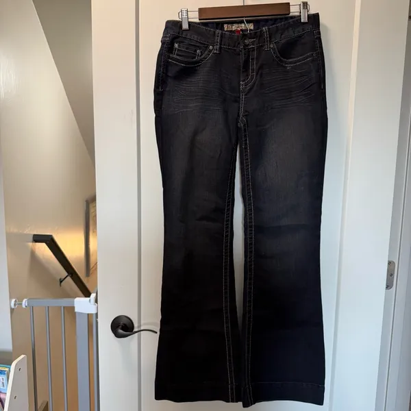 BKE Brie Flared Bootcut Trouser Style Jean Dark Wash Sequin Detail High Waist 28 - Image 2