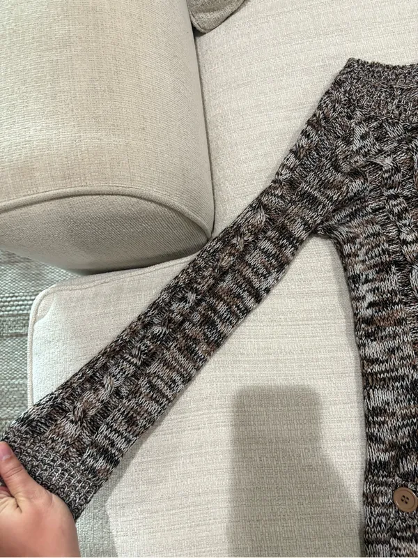 Cozy Off-the-Shoulder Cable Knit Tunic Sweater — Brown/Cream - Image 5