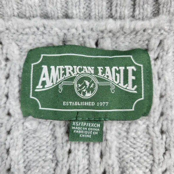 American Eagle Cable Knit Cardigan Sweater XS Gray Crop Button Front Soft Cozy - Image 2