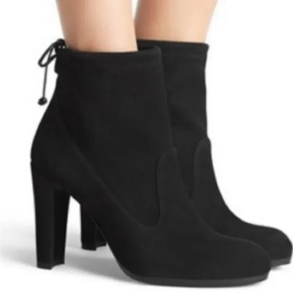 Stuart Weitzman Mitten Lace Up Black Suede Block Heels Annkle Boots size 10 - Image 5